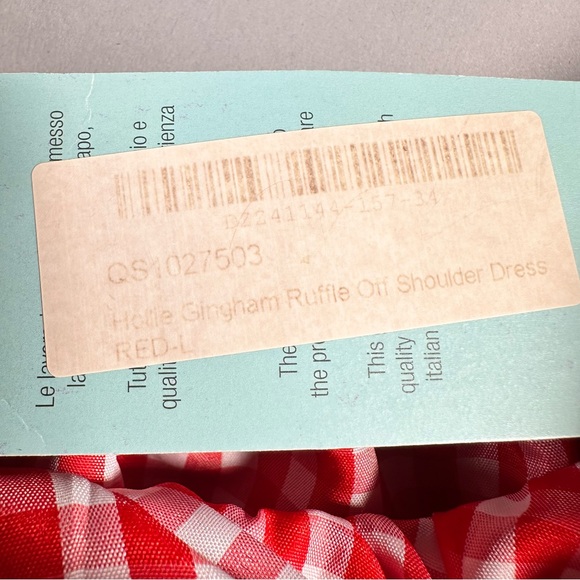 Italia Moda Gingham Ruffle Off Shoulder Dress Red White Size L - Picture 8 of 10